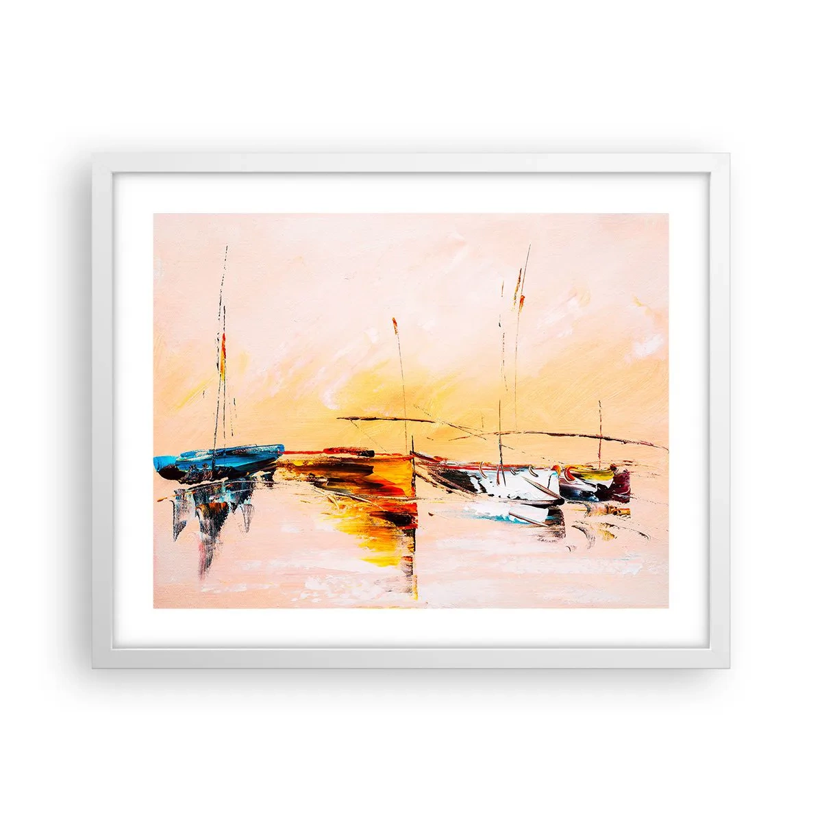 Affiche dans un cadre blanc - Poster - Soirée à la marina - 50x40 cm