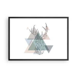Affiche dans un cadre noir - Poster - Cerf géométrique sur fond de triangles pastel - 70x50cm - Dans une forêt géométrique - Décoration murale moderne pour le salon et la chambre ARTTOR