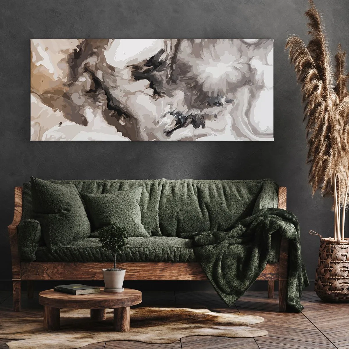 Impression sur toile - Image sur toile - Motif abstrait dans les tons de marron et de blanc - 120x50cm - La naissance d'une galaxie - Décoration murale moderne pour le salon et la chambre ARTTOR