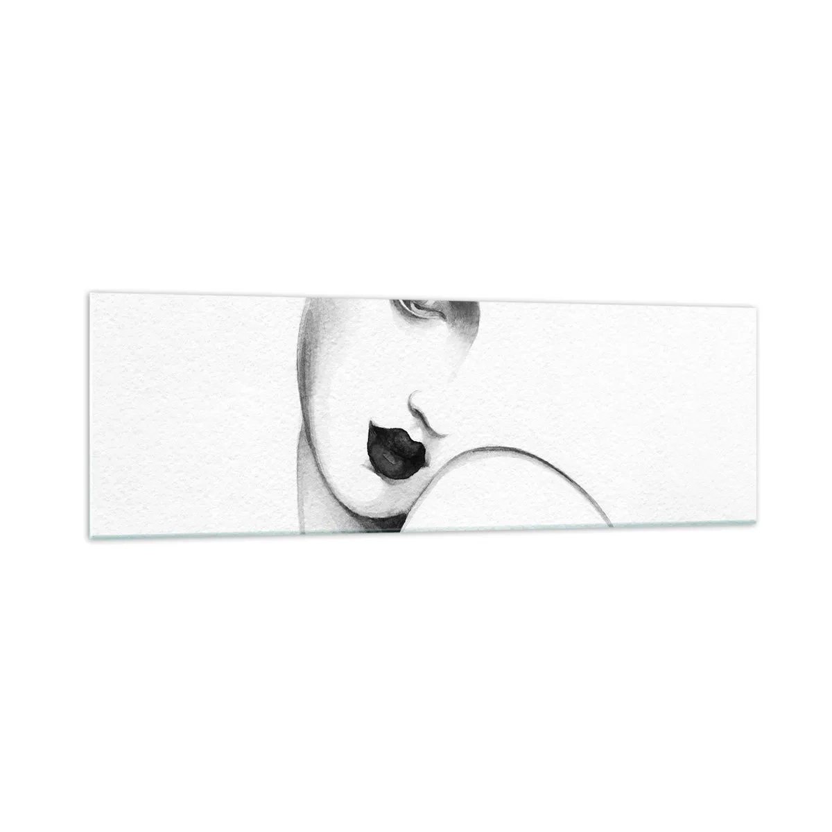 Impression sur verre - Image sur verre - Un portrait subtil d'une femme dans un style monochrome - 160x50cm - Dans le style de Lempicka - Décoration murale moderne pour le salon et la chambre ARTTOR