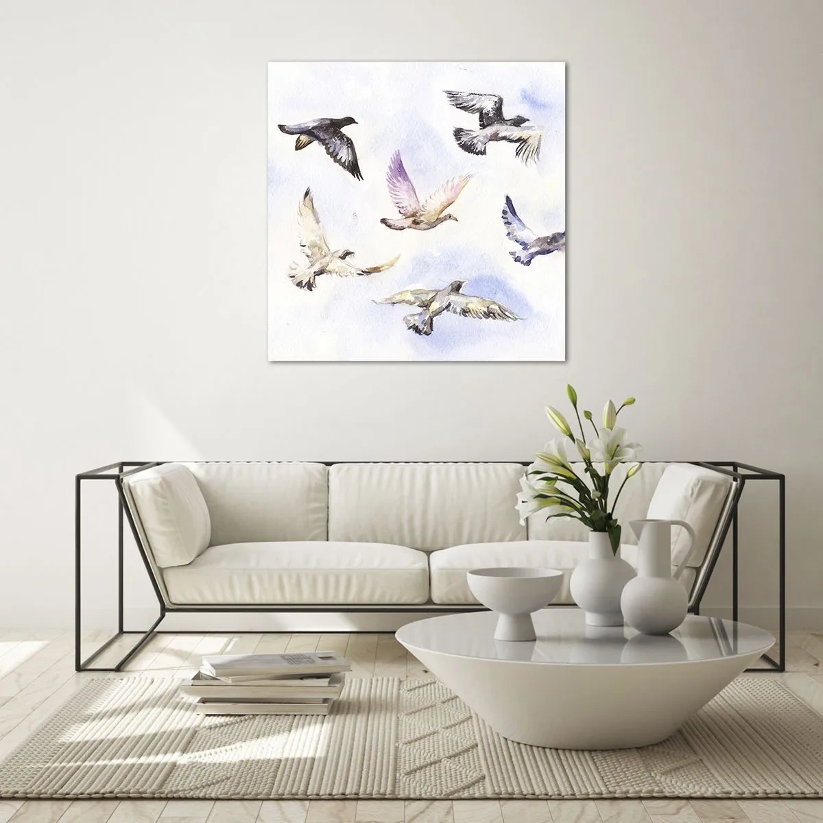 Impression sur verre - Image sur verre - Liberté en gris et bleu - 70x70 cm