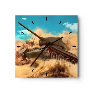 Horloge murale - Pendule murale - Un char en action dans le désert, entouré de poussière de sable. - 30x30cm - Insurmontable - Décoration murale moderne pour le salon et la chambre ARTTOR