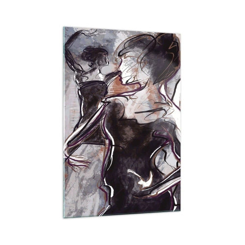 Impression sur verre - Image sur verre - Scène de jazz abstraite avec un saxophoniste et une femme dansante. - 70x100cm - Ne faire qu'un avec la musique - Décoration murale moderne pour le salon et la chambre ARTTOR