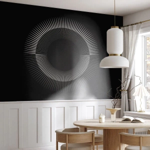 Papier Peint Photo Standard Eco - Cercle blanc rayonnant sur fond noir - 100x70cm - Soleil noir - Décoration murale moderne pour le salon et la chambre ARTTOR