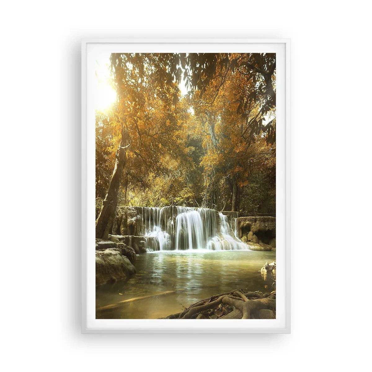 Affiche dans un cadre blanc - Poster - Cascade du parc - 70x100 cm
