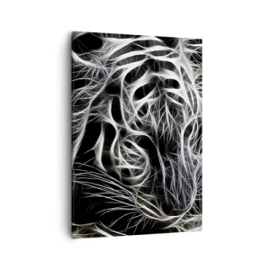 Impression sur toile - Image sur toile - Un motif abstrait représentant la silhouette d'un chat sur fond noir. - 50x70cm - Une étude de la légèreté du chat - Décoration murale moderne pour le salon et la chambre ARTTOR