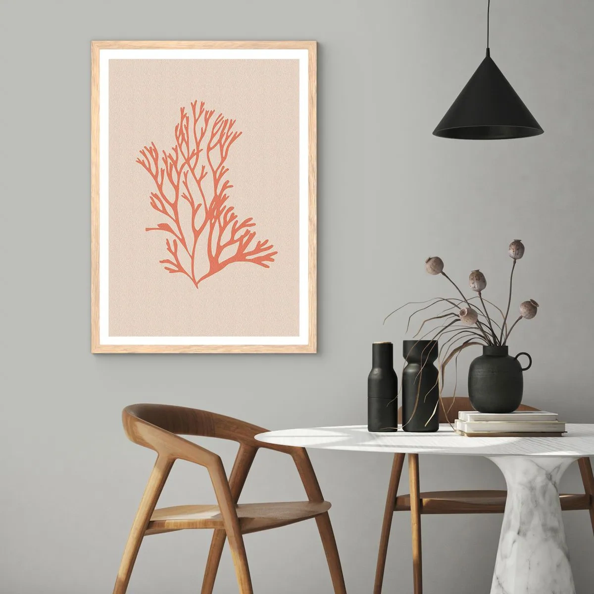 Affiche dans un chêne clair - Poster - Filigrane de corail - 30x40 cm