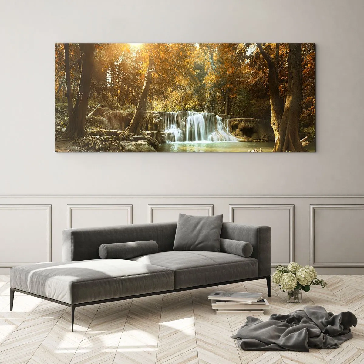 Impression sur verre - Image sur verre - Cascade du parc - 90x30 cm