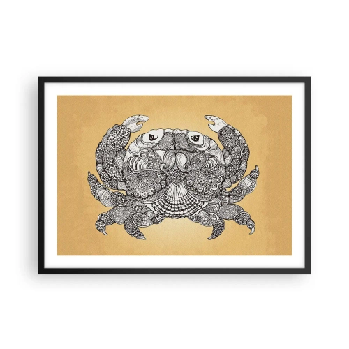 Affiche dans un cadre noir - Poster - Dessin décoratif d'un crabe sur fond doré - 70x50cm - Les contes de M. Crabe - Décoration murale moderne pour le salon et la chambre ARTTOR