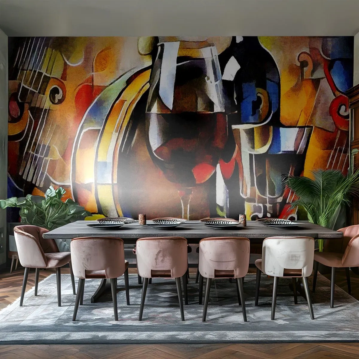 Papier Peint Photo Premium Canvas - Nature morte abstraite avec verres et instruments - 100x70cm - Et le monde prend des couleurs - Décoration murale moderne pour le salon et la chambre ARTTOR