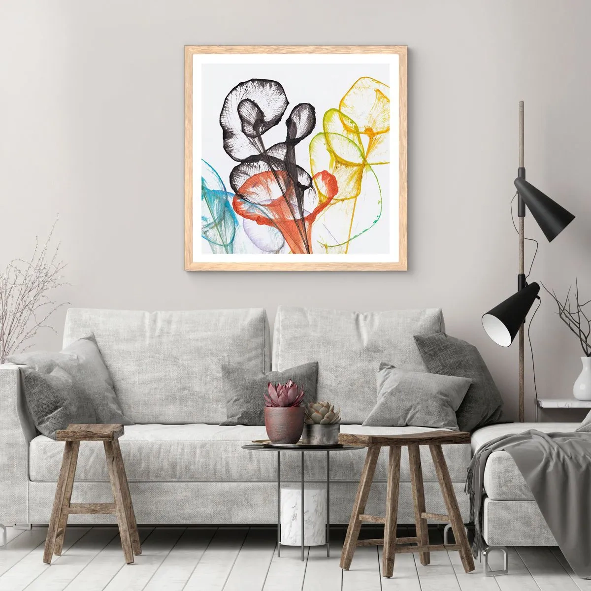 Affiche dans un chêne clair - Poster - Fleurs avec une âme - 60x60 cm