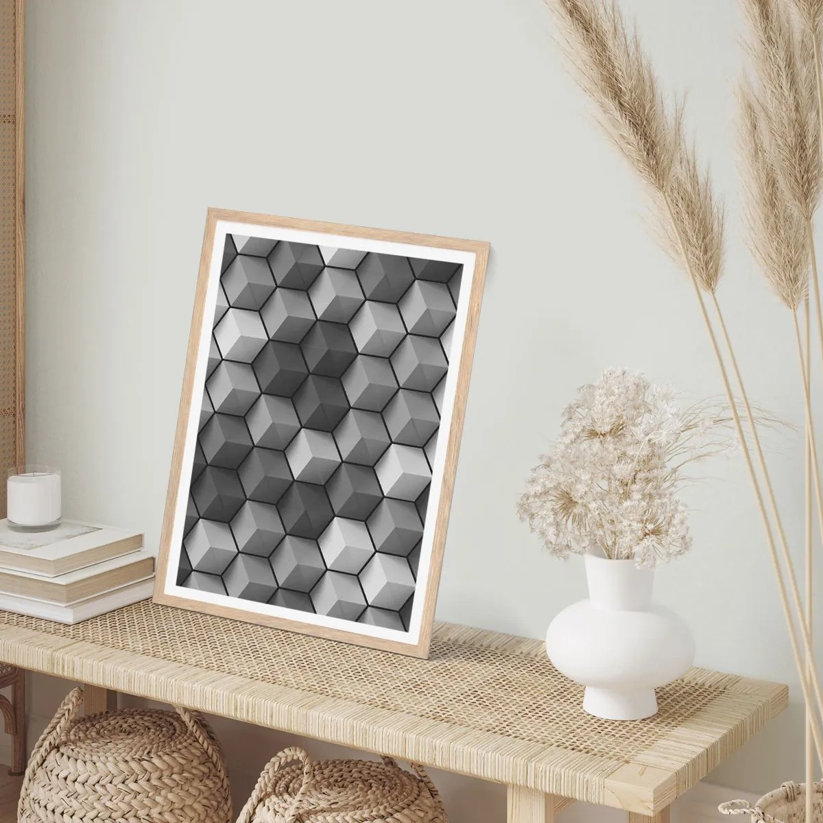 Affiche dans un chêne clair - Poster - Puzzle cubiste - 61x91 cm