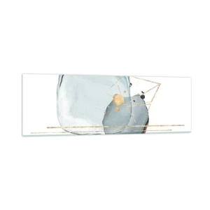 Impression sur verre - Image sur verre - Formes abstraites dans des tons de bleu et d'or sur fond blanc - 160x50cm - Etude des gouttes - Décoration murale moderne pour le salon et la chambre ARTTOR