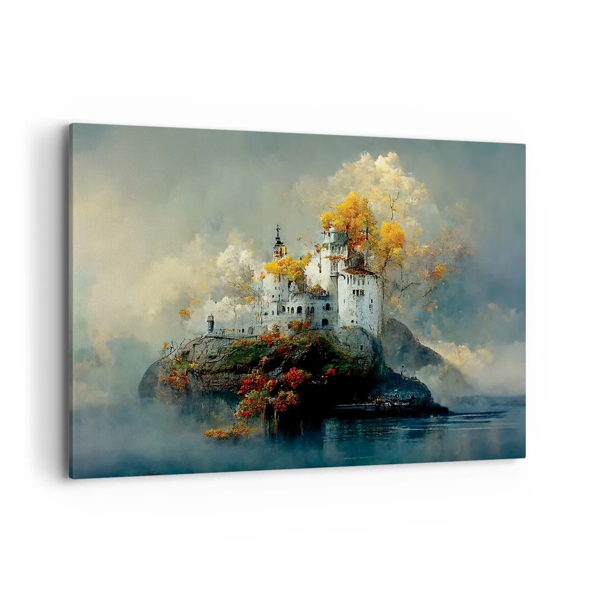 Impression sur toile - Image sur toile - Un château sur une colline entouré d'arbres d'automne - 120x80cm - Le début d'une histoire romantique - Décoration murale moderne pour le salon et la chambre ARTTOR