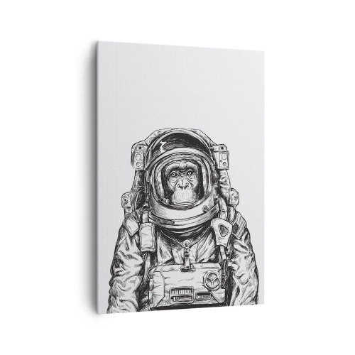 Impression sur toile - Image sur toile - Graphique d'un astronaute en combinaison spatiale avec une tête de singe - 70x100cm - Évolution alternative - Décoration murale moderne pour le salon et la chambre ARTTOR