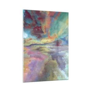 Impression sur verre - Image sur verre - Des nuages colorés se reflètent dans l'eau à l'horizon - 50x70cm - Deux paradis - Décoration murale moderne pour le salon et la chambre ARTTOR