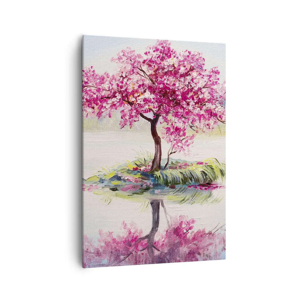 Impression sur toile - Image sur toile - Un arbre en fleurs sur une eau calme - 70x100cm - Fête du Printemps - Décoration murale moderne pour le salon et la chambre ARTTOR
