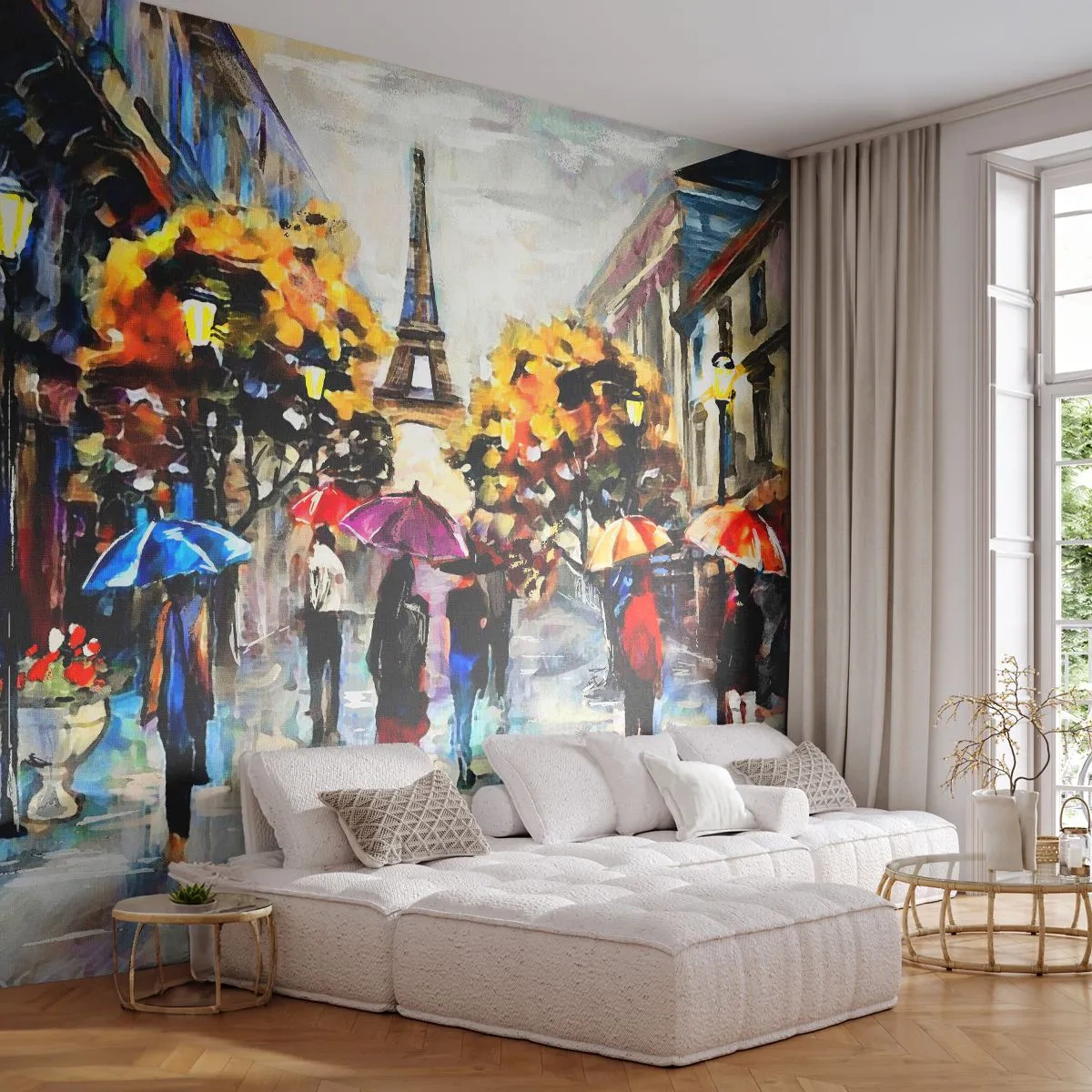 Papier Peint Autocollant Deluxe Sticker - Particulièrement beau en automne - Ville, Paris, tour Eiffel - 250x175 cm