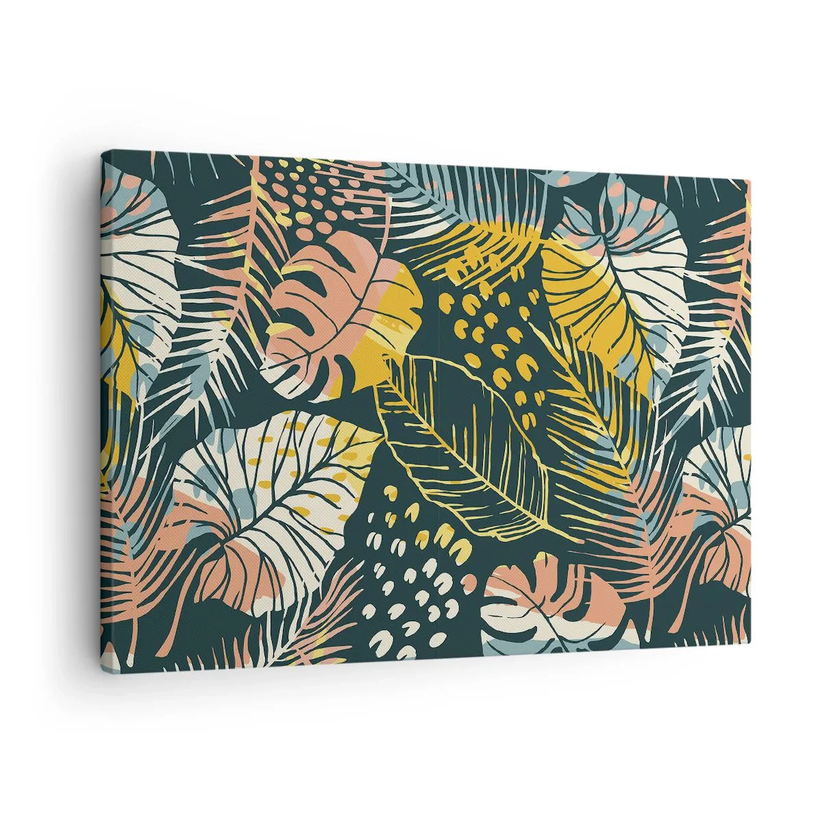 Impression sur toile - Image sur toile - Feuilles colorées sur fond sombre - 70x50cm - Fantaisie feuillue - Décoration murale moderne pour le salon et la chambre ARTTOR