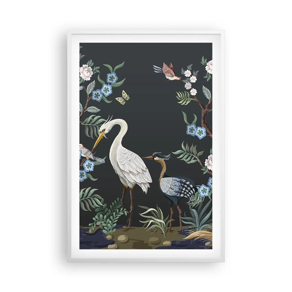 Affiche dans un cadre blanc - Poster - Parade d'oiseaux - 61x91 cm