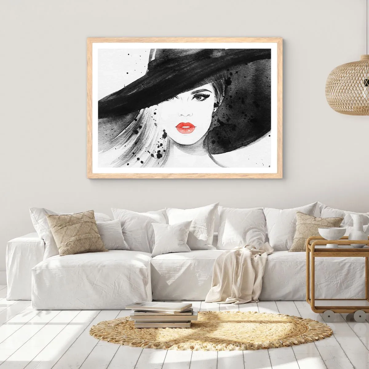 Affiche dans un chêne clair - Poster - Dame en noir - 91x61 cm