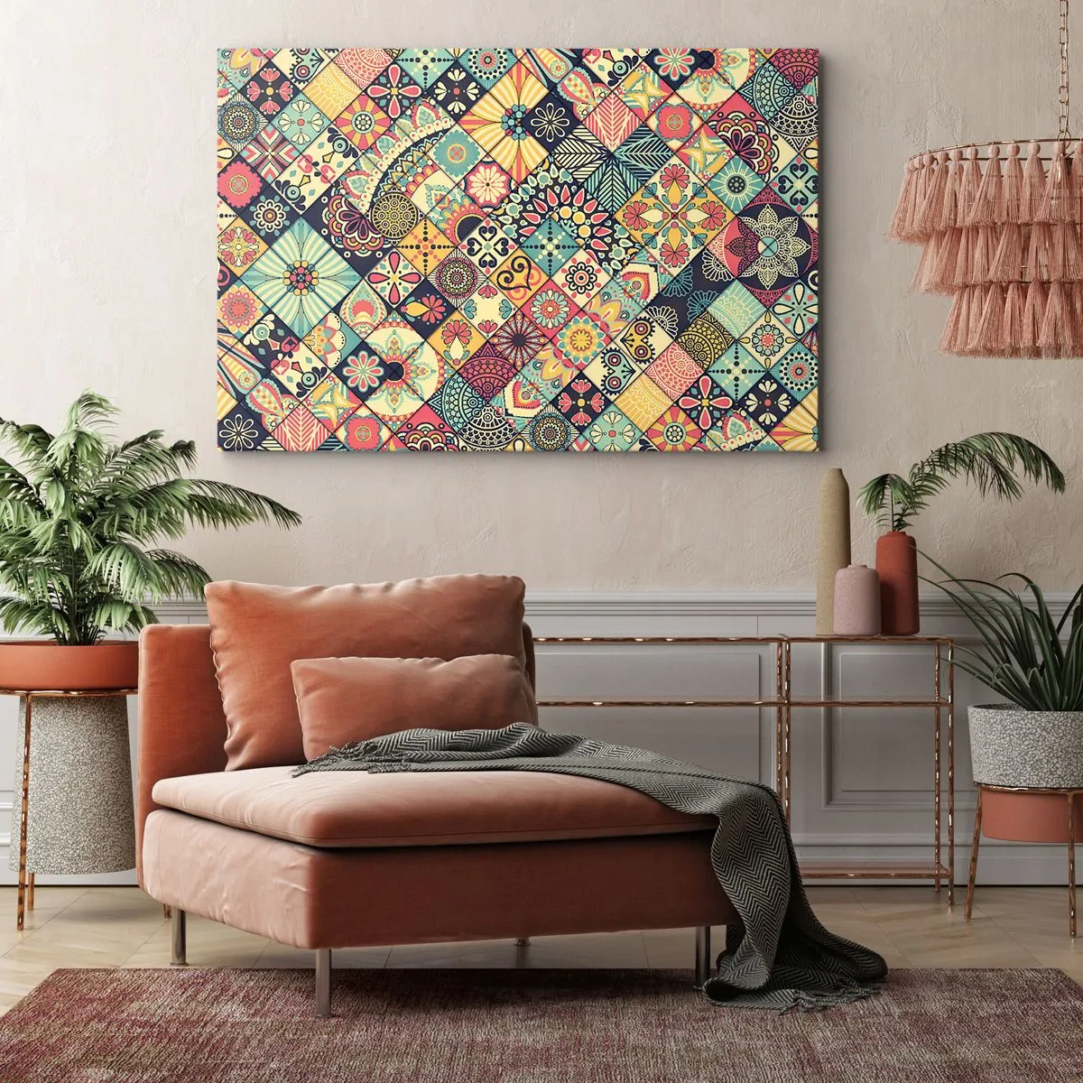 Impression sur toile - Image sur toile - Motifs géométriques colorés inspirés du style marocain - 70x50cm - Ambiance marocaine - Décoration murale moderne pour le salon et la chambre ARTTOR