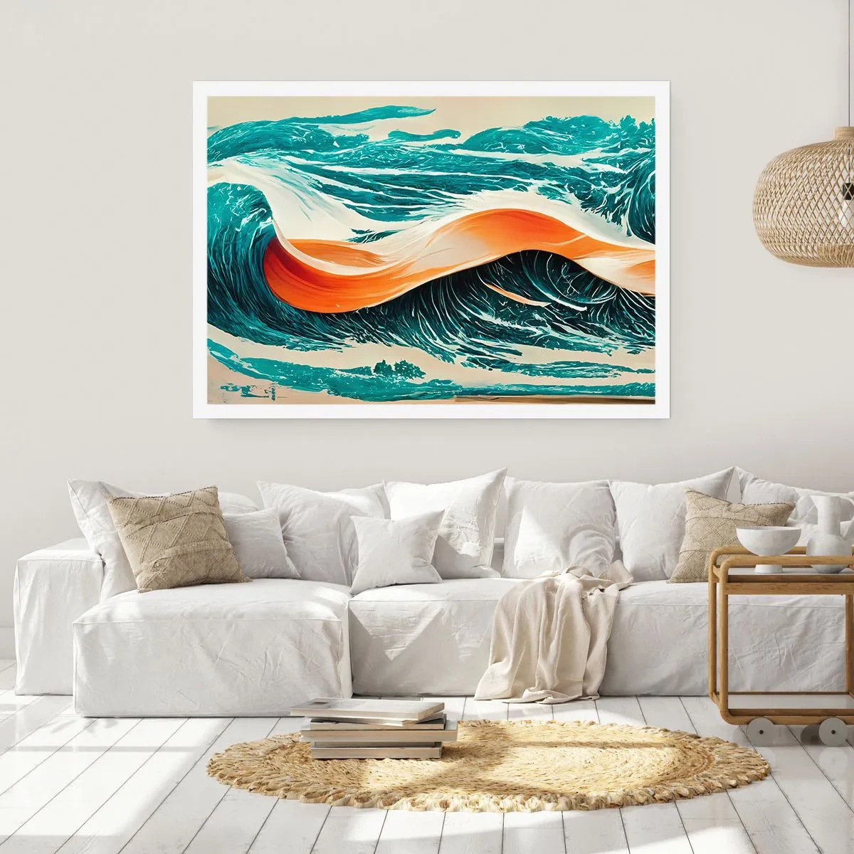 Affiche - Poster - Vagues de mer dynamiques avec ruban abstrait - 100x70cm - Le rêve d'un surfeur - Décoration murale moderne pour le salon et la chambre ARTTOR