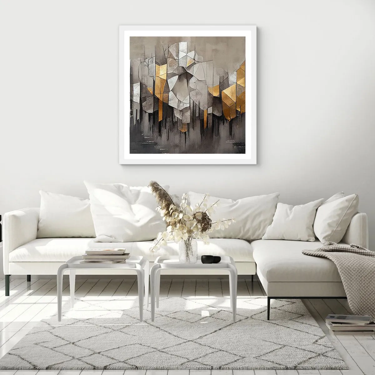 Affiche dans un cadre blanc - Poster - Composition de glace et de lumière - 60x60 cm