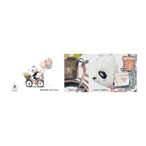 Échantillon de Papier Peint Premium Canvas - Jour de chance - Pour les enfants, Panda sur un vélo, Abstraction - 100x30 cm