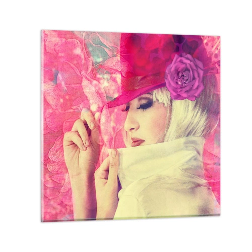 Impression sur verre - Image sur verre - Portrait rétro dans une brume rose - 30x30 cm