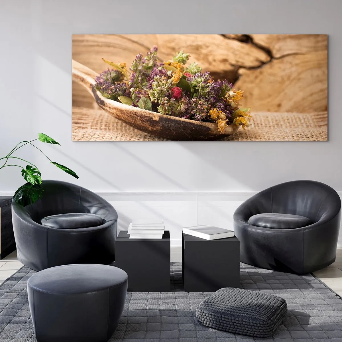 Impression sur verre - Image sur verre - Fleurs colorées et herbes parfumées - 100x40 cm