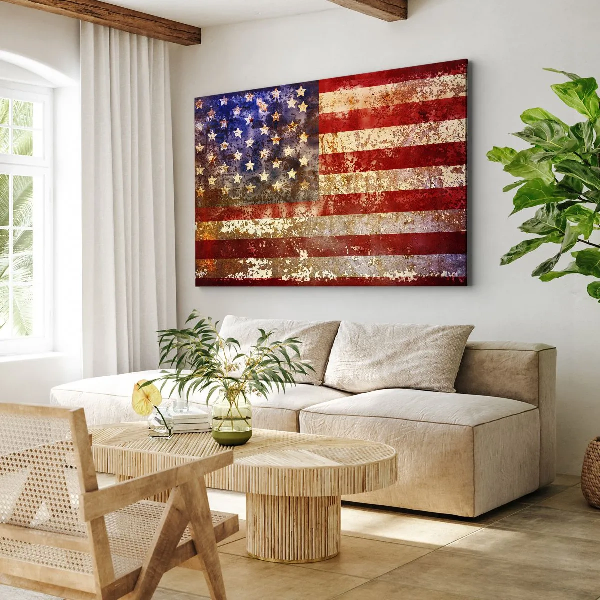 Impression sur toile - Image sur toile - Drapeau américain stylisé avec un effet vieilli - 100x70cm - La gloire ne s'efface pas - Décoration murale moderne pour le salon et la chambre ARTTOR