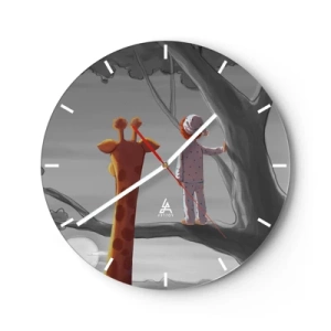 Horloge murale - Pendule murale - Un enfant en pyjama et une girafe se tiennent ensemble sur une branche d'arbre. - 30x30cm - Cela arrive vraiment - Décoration murale moderne pour le salon, la cuisine et la chambre ARTTOR