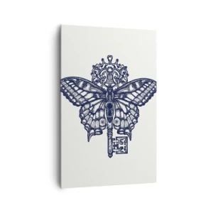 Impression sur toile - Image sur toile - Papillon élégant et graphique clé dans un style minimaliste - 80x120cm - Tous les secrets du coeur - Décoration murale moderne pour le salon et la chambre ARTTOR