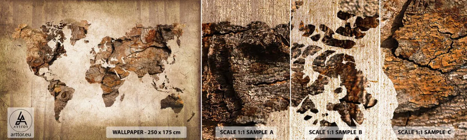 Échantillon de Papier Peint Autocollant Deluxe Sticker - Découverte du monde - Carte du monde, Continents, Voyages - 100x30 cm