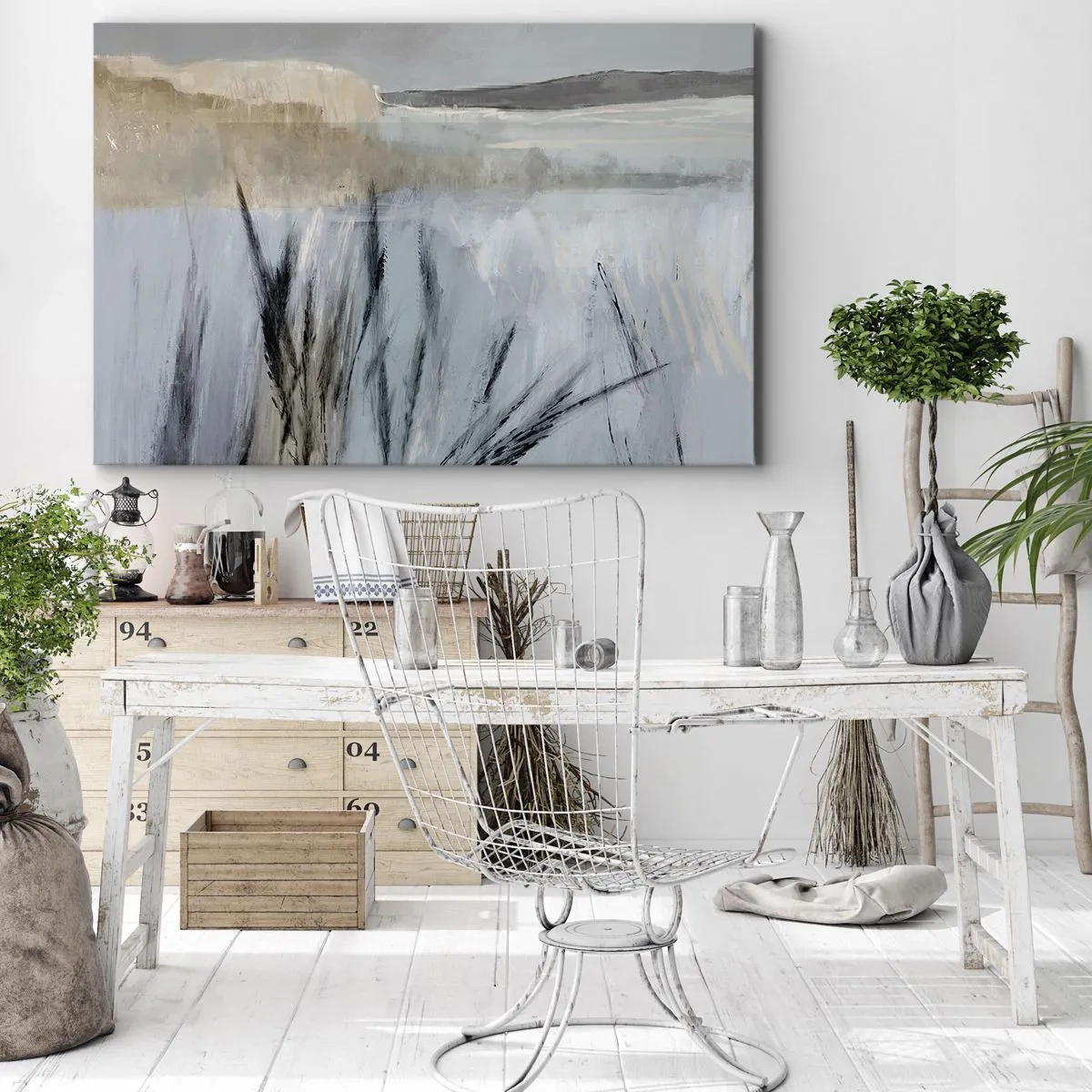 Impression sur toile - Image sur toile - Un paysage hivernal pittoresque avec des champs et des herbes - 100x70cm - Champs d'hiver - Décoration murale moderne pour le salon et la chambre ARTTOR