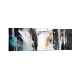 Impression sur verre - Image sur verre - Panorama abstrait de la ville avec un pont en arc - 160x50cm - Étude de ville : architecture et mouvement - Décoration murale moderne pour le salon et la chambre ARTTOR