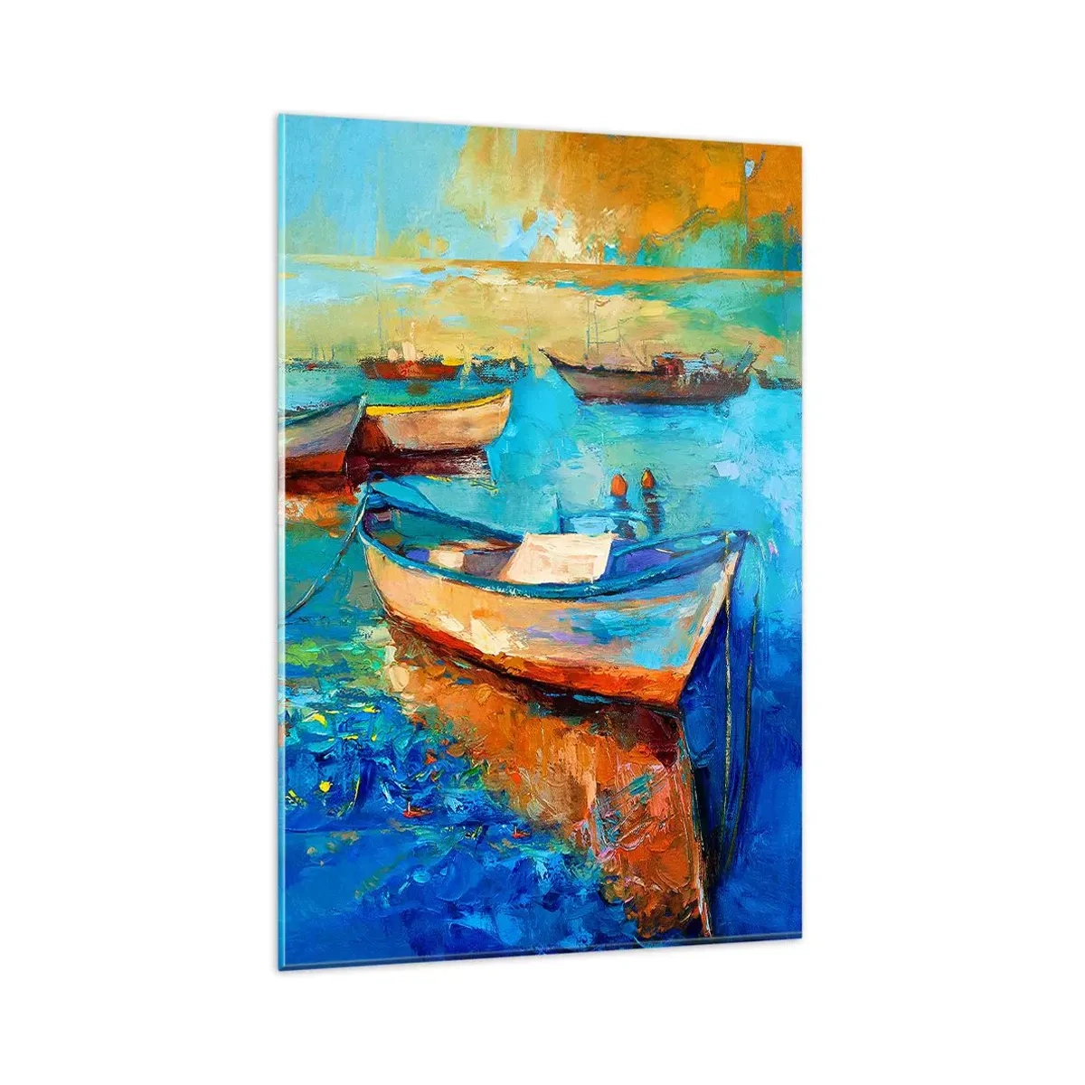 Impression sur verre - Image sur verre - Bateaux colorés amarrés sur une eau calme - 80x120cm - Dans la baie du sud - Décoration murale moderne pour le salon et la chambre ARTTOR