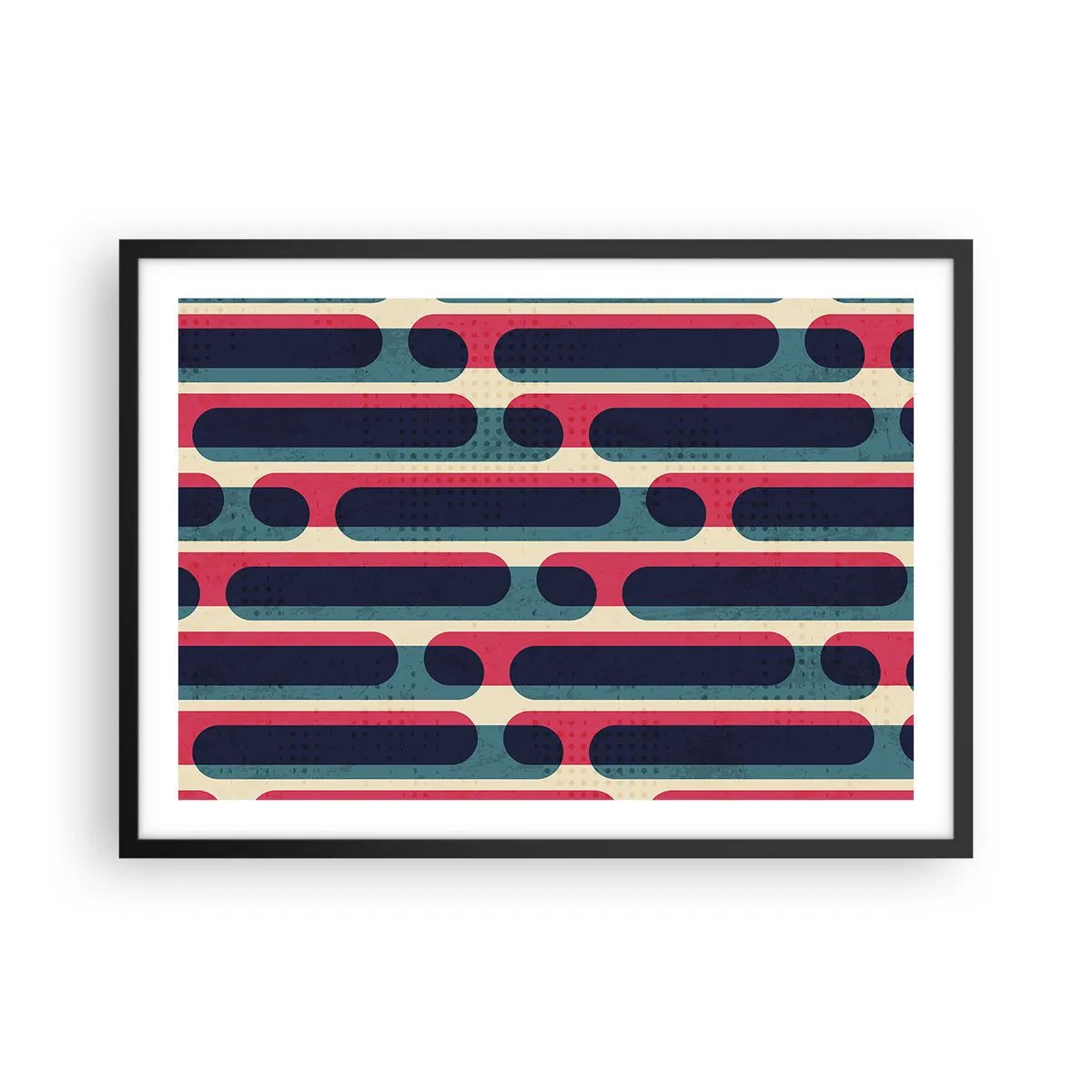 Affiche dans un cadre noir - Poster - Motif géométrique rétro aux couleurs pastel - 70x50cm - En profondeur et sur l'avant - Décoration murale moderne pour le salon et la chambre ARTTOR