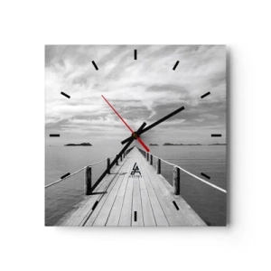 Horloge murale - Pendule murale - Une jetée en bois menant au loin sur une mer calme - 30x30cm - Et peut-être un voyage... - Décoration murale moderne pour le salon et la chambre ARTTOR