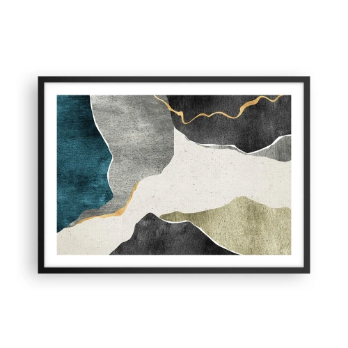 Affiche dans un cadre noir - Poster - Formes géométriques dans les tons de gris, vert et or - 70x50cm - Composition mosaïque avec un fil d'or - Décoration murale moderne pour le salon et la chambre ARTTOR