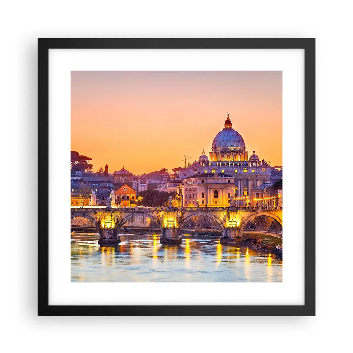 Affiche dans un cadre noir - Poster - Coucher de soleil sur la ville éternelle - 40x40 cm