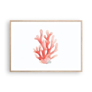 Affiche dans un chêne clair - Poster - Corail couleur corail - 100x70 cm