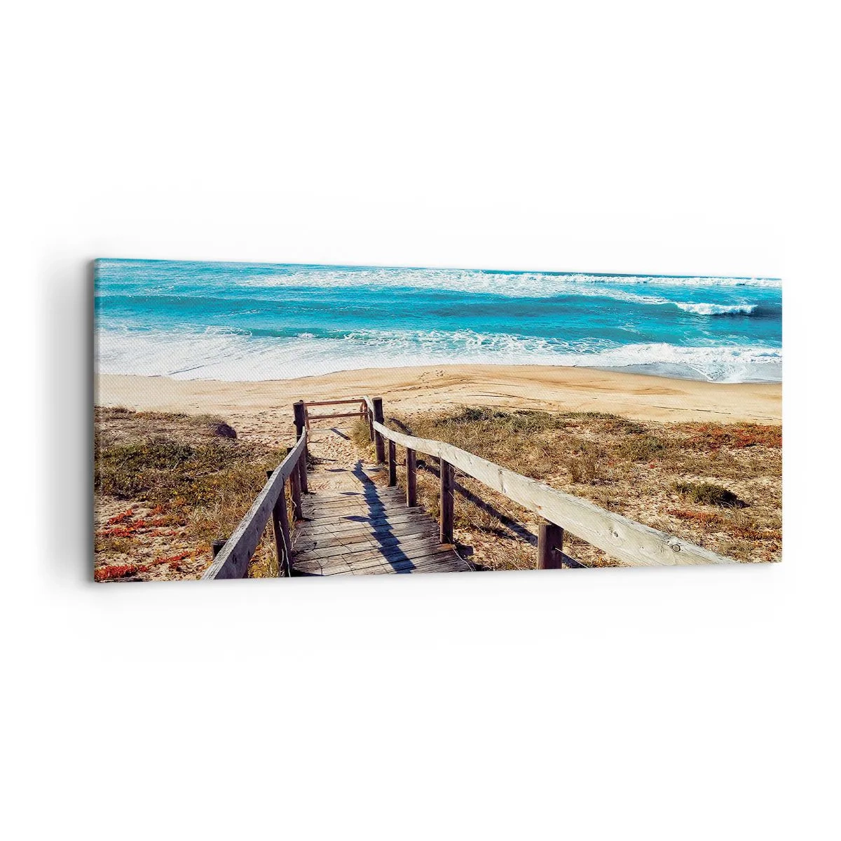 Impression sur toile - Image sur toile - Chemin en bois menant à la plage - 120x50cm - Cours! - Décoration murale moderne pour le salon et la chambre ARTTOR