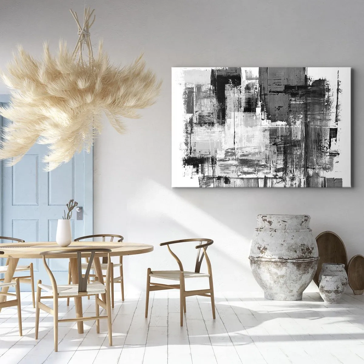 Impression sur toile - Image sur toile - Composition abstraite en noir, blanc et gris - 100x70cm - Le gris est beau - Décoration murale moderne pour le salon et la chambre ARTTOR