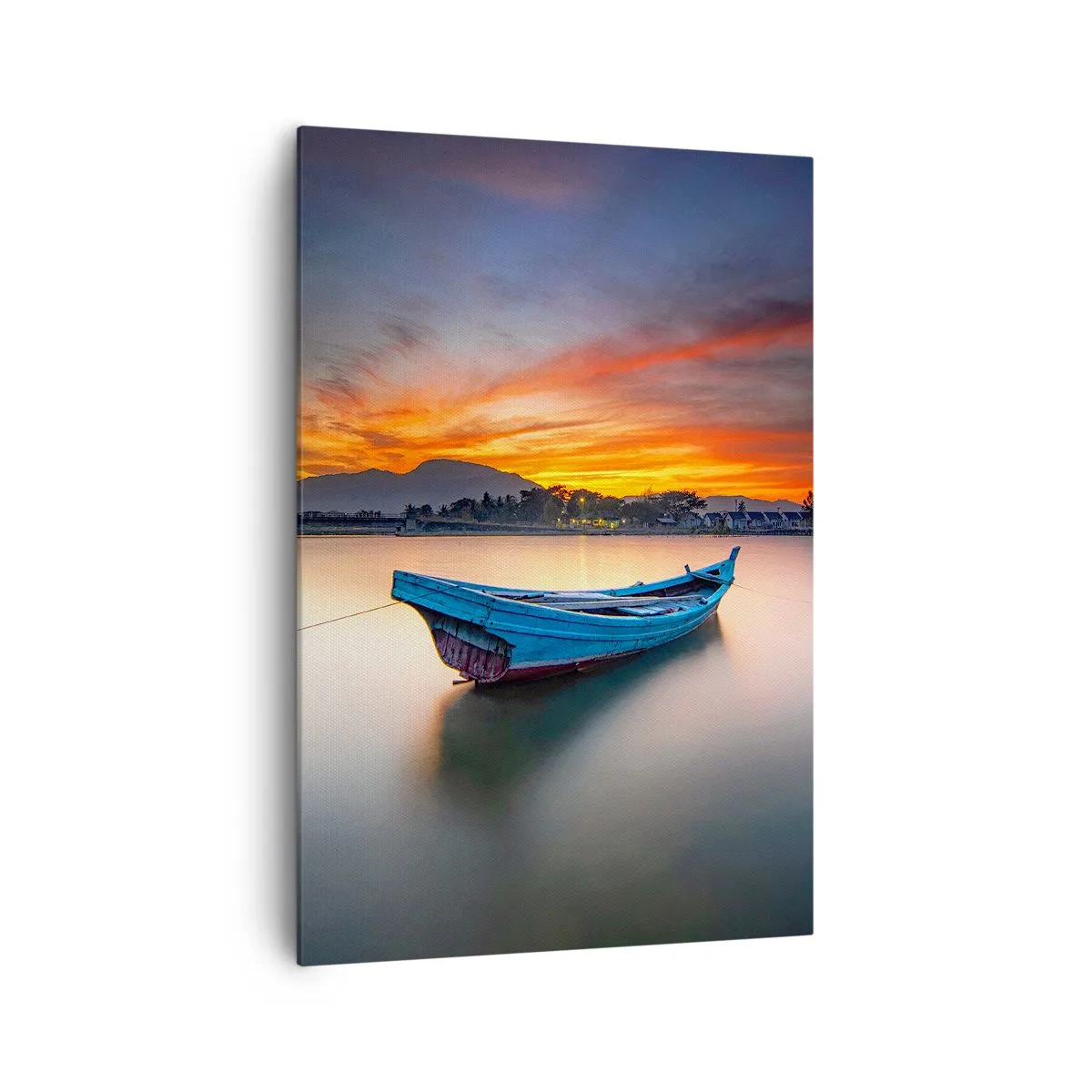 Impression sur toile - Image sur toile - Un bateau sur l'eau pendant un coucher de soleil pittoresque - 70x100cm - Une bonne nuit arrive - Décoration murale moderne pour le salon et la chambre ARTTOR