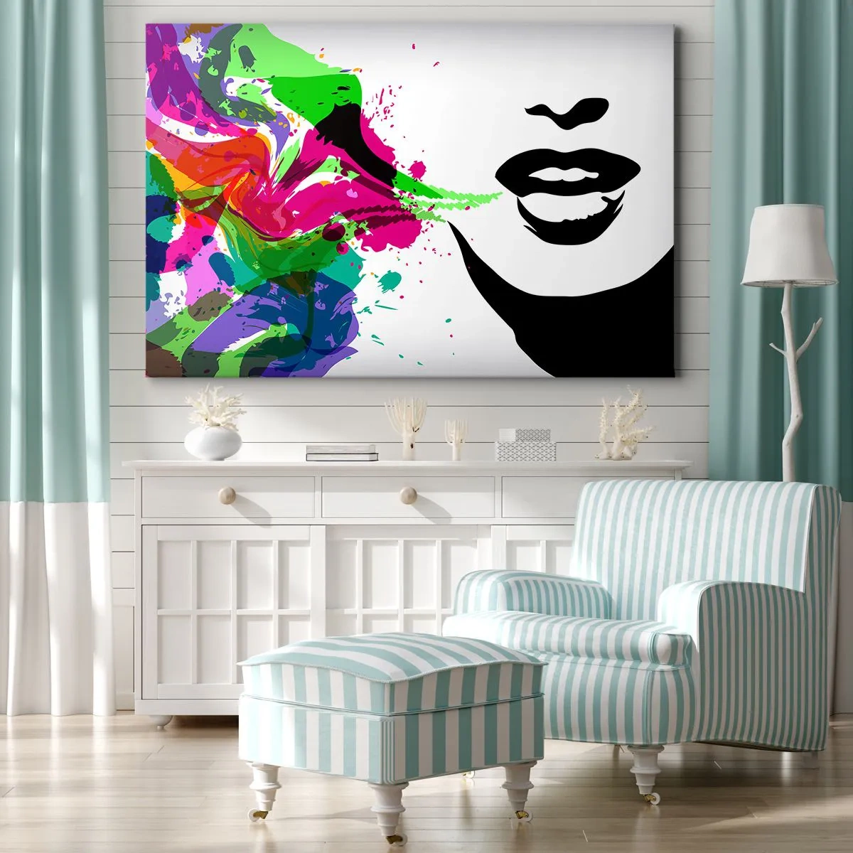 Impression sur toile - Image sur toile - Portrait abstrait coloré aux formes dynamiques - 100x70cm - Une histoire aux couleurs de l'arc-en-ciel - Décoration murale moderne pour le salon et la chambre ARTTOR