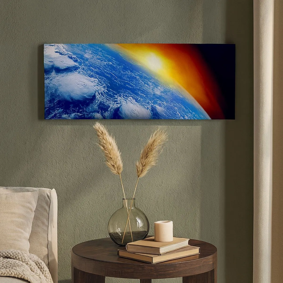 Impression sur toile - Image sur toile - Lever de soleil sur la planète bleue - 100x40 cm