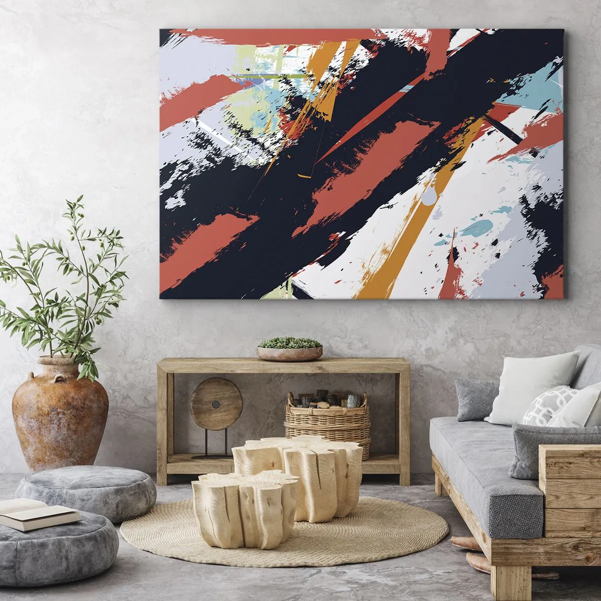 Impression sur toile - Image sur toile - Coups de pinceau abstraits aux couleurs vives - 120x80cm - Composition dynamique - Décoration murale moderne pour le salon et la chambre ARTTOR