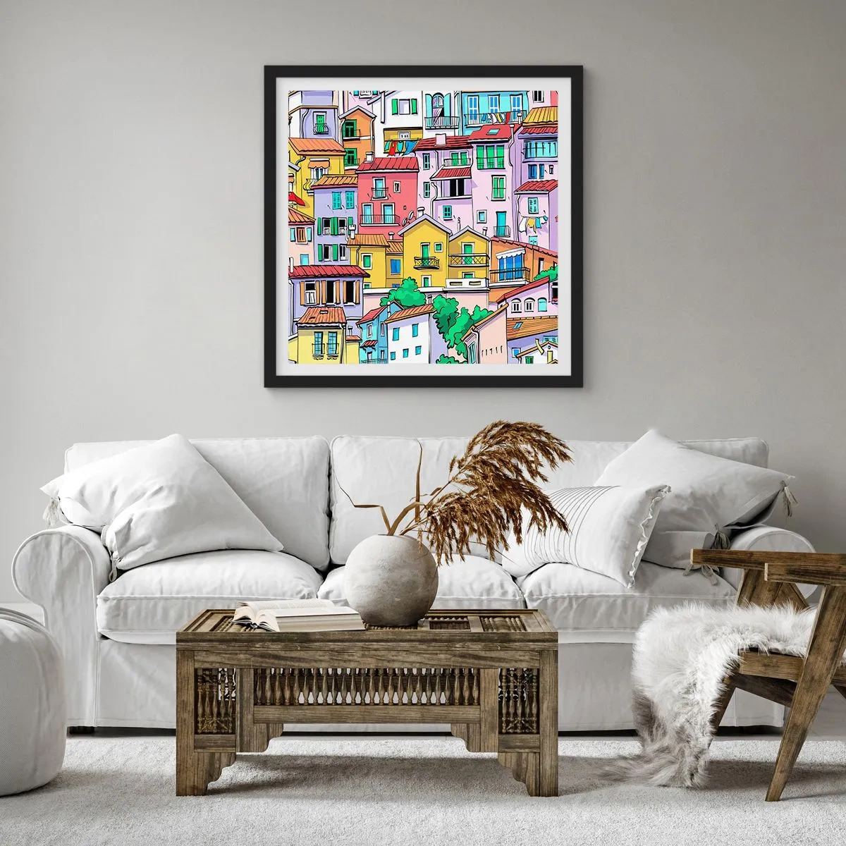 Affiche dans un cadre noir - Poster - Ville joyeuse - 30x30 cm